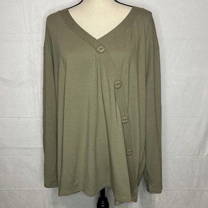 J Jill Stretch Womens Sz 3X Olive Green Faux Wrap Crossover Tunic Big Buttons